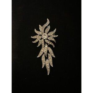 Vintage 1970 Sarah Coventry Rhinestone Starburst Brooch Silver-Tone Metal